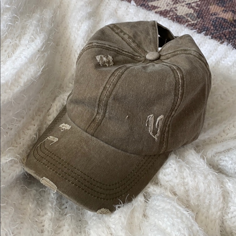 Distressed Ponytail Criss Cross Hat